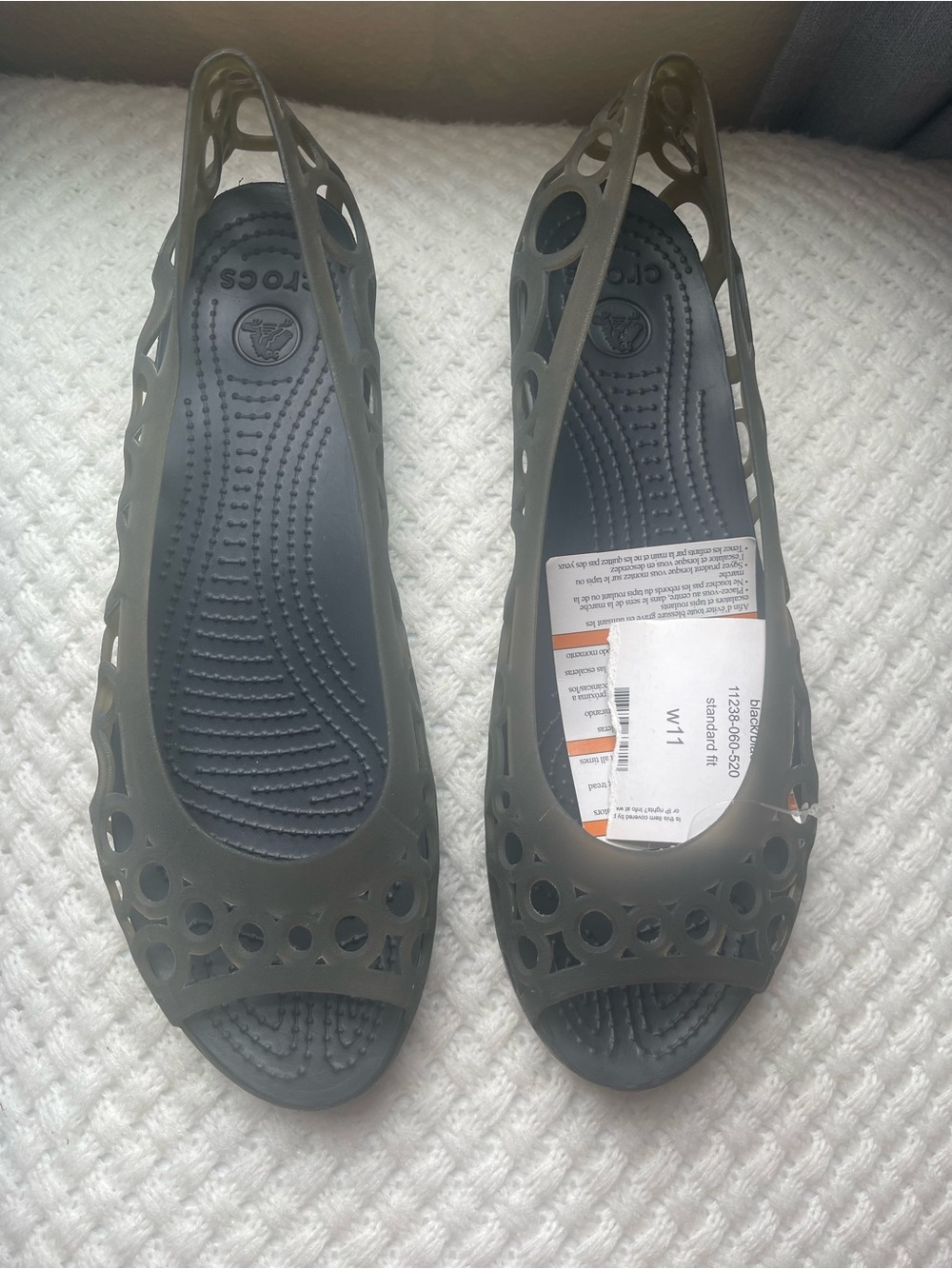 Crocs Shoes Women's 11 Adrina Casual Comfort Slip On Jelly Flats Green Peep Toe